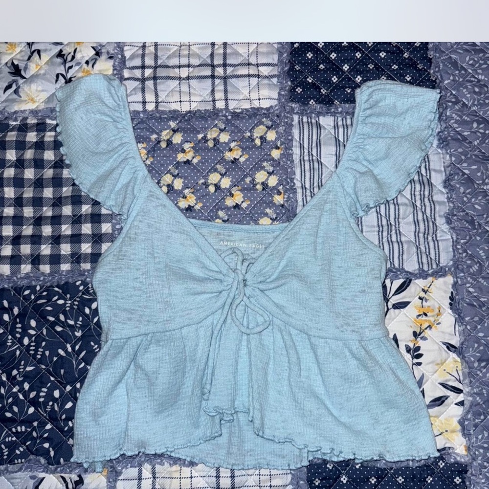 Light Blue Ruffled Women's Top